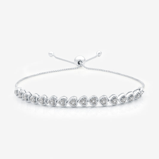 1/10 Cttw Diamond Heart Bolo Bracelet in Silver