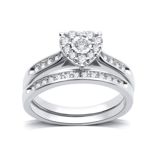 3/8 Cttw Diamond Heart Bridal Set in Silver-Size 7