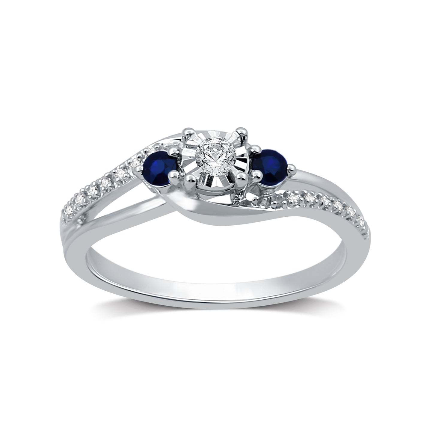 1/8 Cttw Diamond and Sapphire Ring Set in .925 Sterling Silver