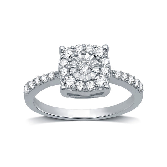 1/2 Cttw Diamond Cushion Style Silver Ring Size 7
