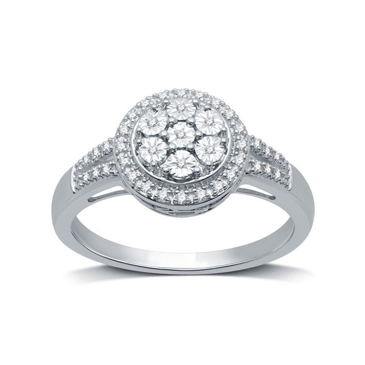 1/10 Cttw Diamond Round Cluster Bridal Ring-Size 7