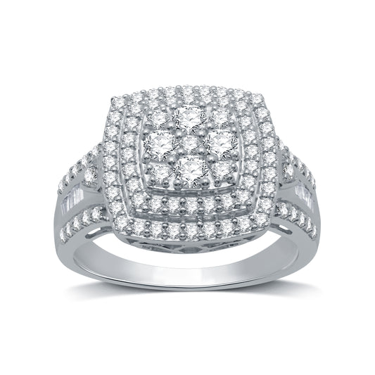 1 Cttw Multi-Diamond and .925 Sterling Silver Statement Ring