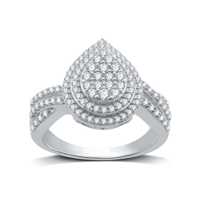 3/4 Cttw Diamond Ring in Pear-Shape Set in Sterling Silver - Size 7
