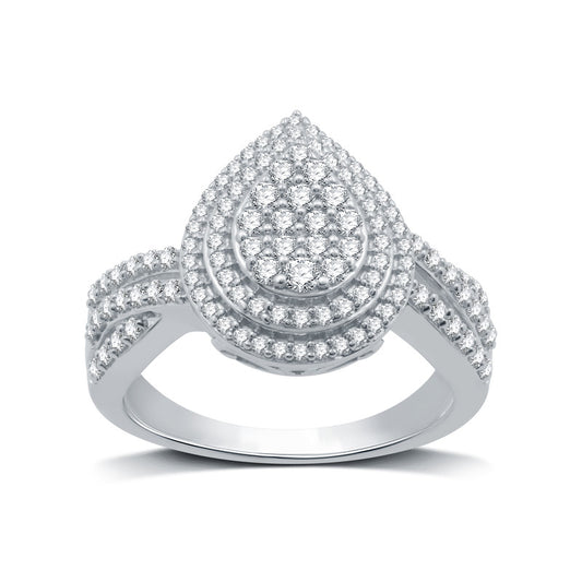 3/4 Cttw Diamond Ring in Pear-Shape Set in Sterling Silver - Size 7