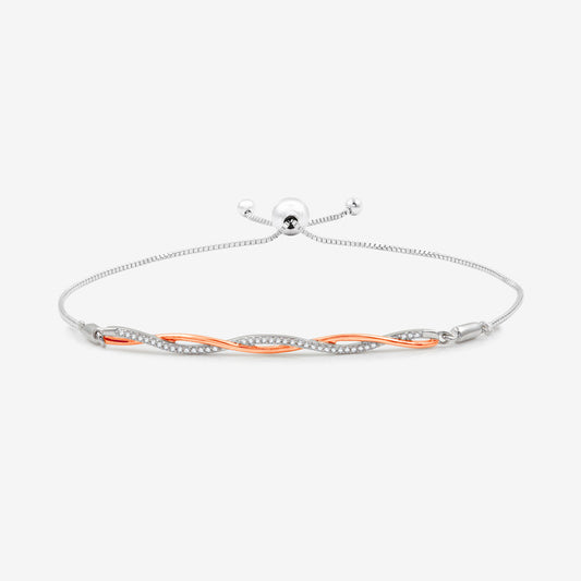 1/10 Cttw Lab Grown Diamond Two-Tone Rose Gold over Sterling Silver Bolo Bracelet
