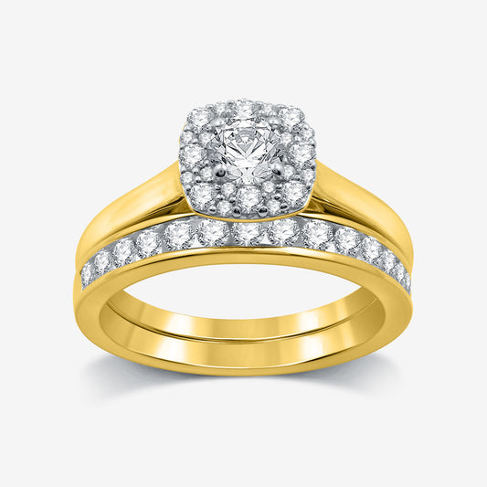 1 Cttw Lab Grown Diamond in Gold over Silver Bridal Set-Size 7