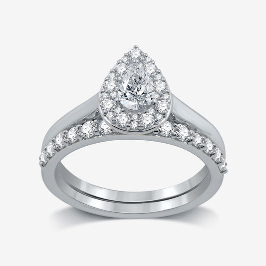 3/8 Cttw Lab-Grown Diamond Halo Pear Bridal Set