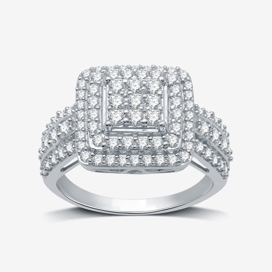 1 Cttw Lab Grown Diamond Cushion Style Silver Ring-Size 7