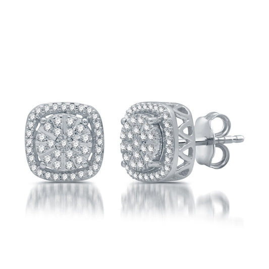 1/3 Cttw Lab Grown Diamond Rounded Square Sterling Silver Earrings