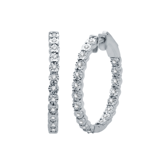 1/4 Cttw Lab Grown Diamond & Sterling Silver Hoop Earrings