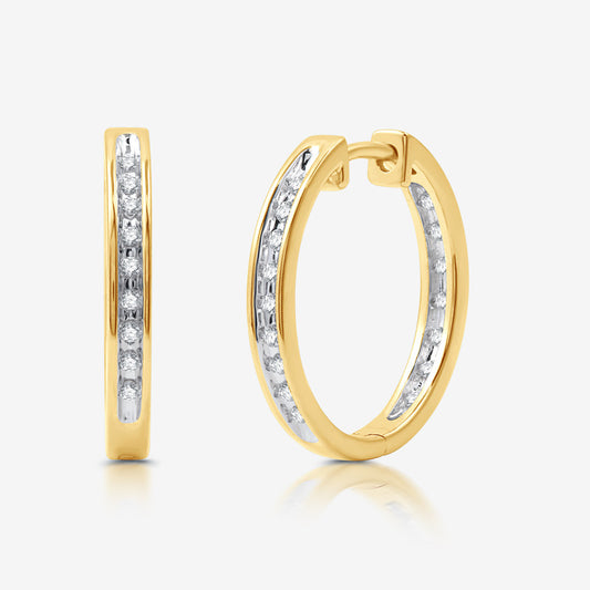 1/4 Cttw LG Diamond Gold over Silver Hoop Earrings