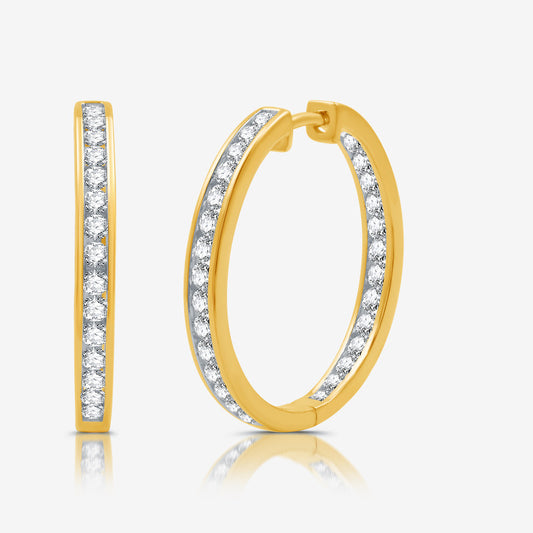 1 1/2 Cttw Lab Grown Diamond and  Gold over Silver Hoop Earrings