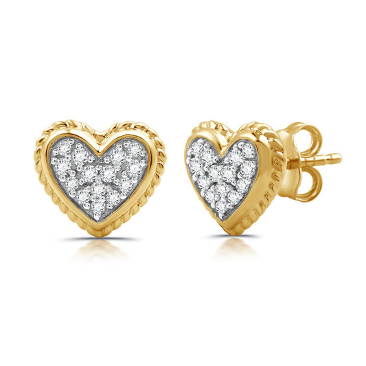 1/4 Cttw Lab-Grown Diamond Heart Stud Earrings in 14Kt Gold Plated Sterling Silver Prestige Collection
