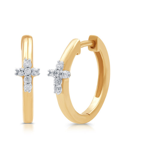 1/10 Cttw Lab-Grown Diamond Cross Hoop Earrings 14Kt Gold Plated Sterling Silver Prestige Collection