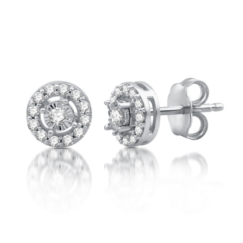 1/4 Cttw Lab-Grown Diamond Halo Sterling Silver Earrings Prestige Collection