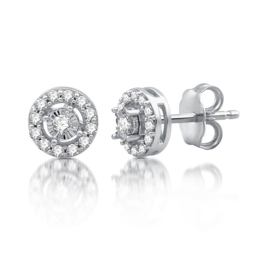 1/4 Cttw Lab-Grown Diamond Halo Sterling Silver Earrings Prestige Collection