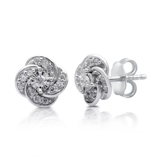1/4 Cttw Lab-Grown Diamond Twist Cluster Stud Earrings in Sterling Silver Prestige Collection