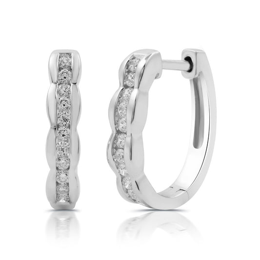 3/8 Cttw Lab-Grown Diamond Scalloped Hoop Earrings in Sterling Silver Prestige Collection