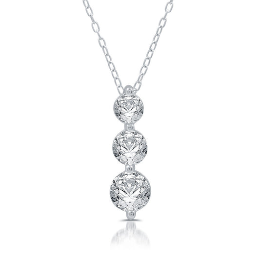 3-Stone Created White Sapphire Silver Pendant 18"