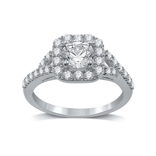 Created White Sapphire Halo Silver Ring - Size 7