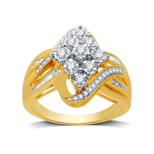 1/2 Cttw Diamond and Gold over Silver Cluster Diamond Ring-Size 7