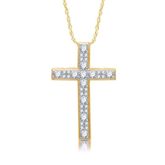 1Cttw LG Diamond Cross Pendant in Gold over Silver