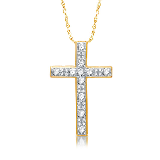 1 Cttw Lab-Grown Diamond Cross in 14K Gold Plated Sterling Silver 18" Necklace