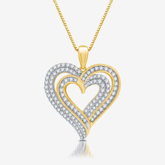 1 1/2 Cttw Created White Sapphire Double Heart Pendant in Gold over Silver