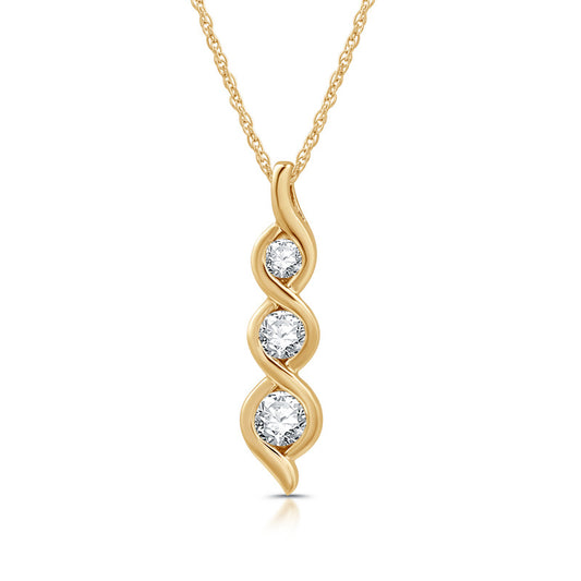 1/2 Cttw Lab-Grown Diamond 3-Stone 14Kt Gold plated Sterling Silver Pendant Prestige Collection
