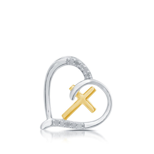 1/10 Cttw Lab-Grown Diamond Heart & Cross Two-tone Sterling Silver Pendant Prestige Collection
