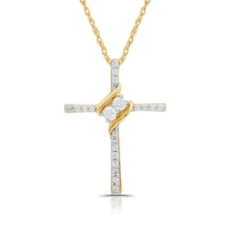 1/4 Cttw Lab-Grown Diamond Two-Tone Cross Pendant in Sterling Silver Prestige Collection