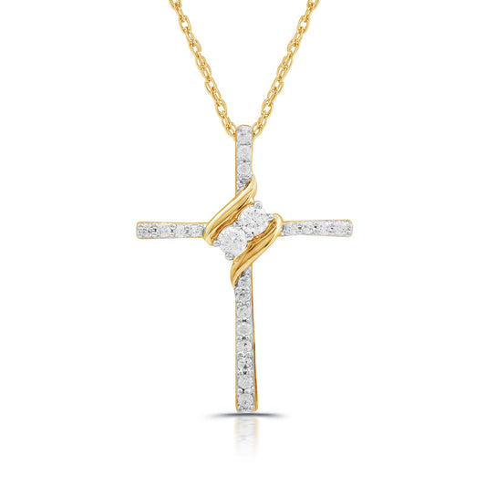 1/4 Cttw Lab-Grown Diamond Two-Tone Cross Pendant in Sterling Silver Prestige Collection