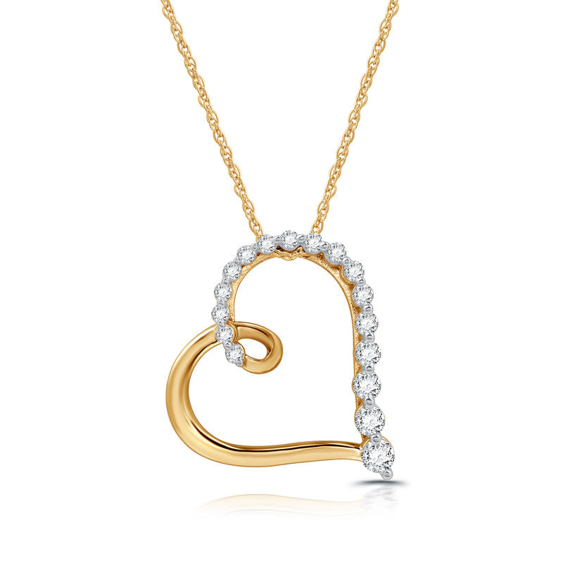 1/10 Cttw Lab-Grown Diamond Two-tone 14Kt Gold Plated Sterling Silver Heart Pendant Prestige Collection