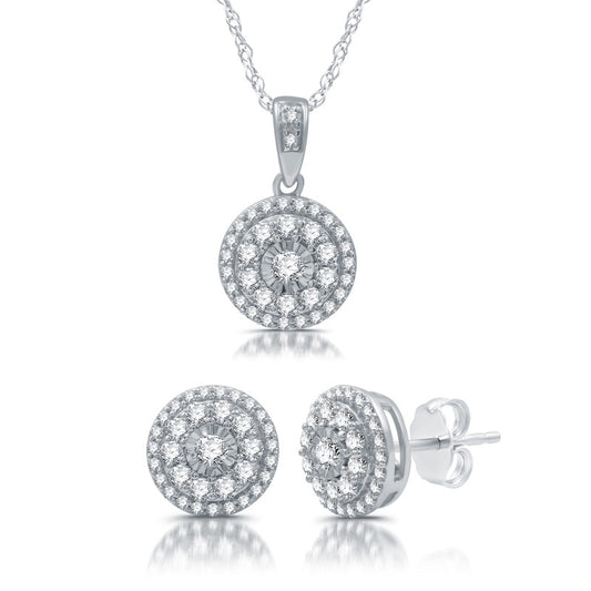 1 Cttw Lab-Grown Round Diamond Pendant&Earring Set