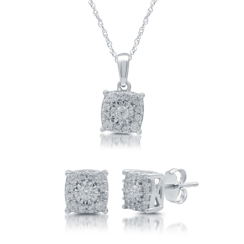 3/4 Cttw Lab-Grown Diamond Circle Pendant & Earring Sterling Silver Set Prestige Collection
