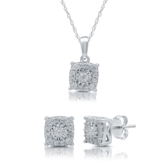 3/4 Cttw Lab-Grown Diamond Circle Pendant & Earring Sterling Silver Set Prestige Collection
