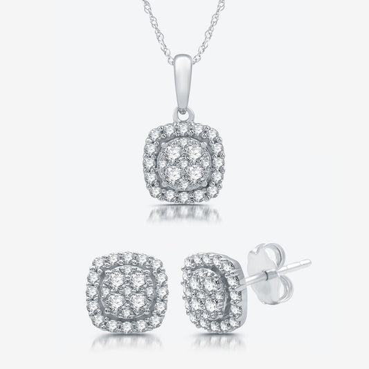 1Cttw Lab-Grown Princess Diamond Pendant&Earrings