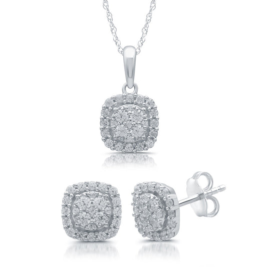 1 Cttw Lab-Grown Diamond Princess Style Pendant & Earring Sterling Silver Set Prestige Collection