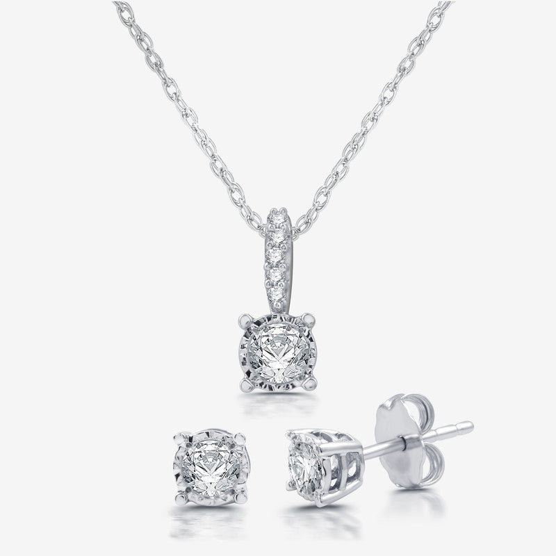 1/2 Cttw Created White Sapphire Earring & Pendant Silver Jewelry Set