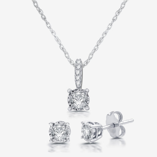 1/2 Cttw Created White Sapphire Earring & Pendant Silver Jewelry Set