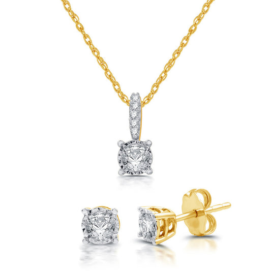 1/2 Cttw Created White Sapphire Earring & Pendant Set in Gold over Silver