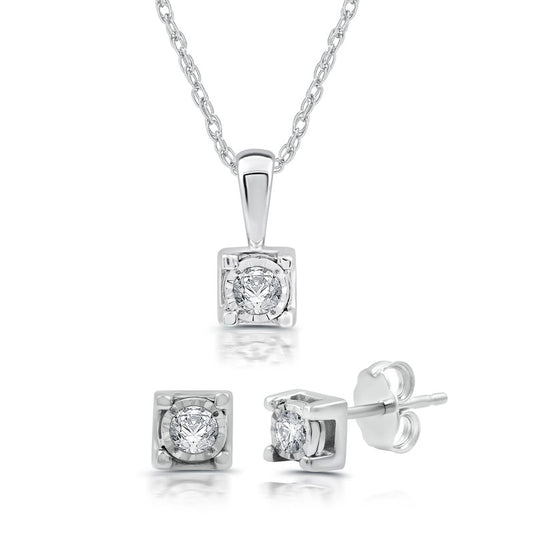 1/4 Cttw Created White Sapphire and Silver  Princess Style Jewelry Set
