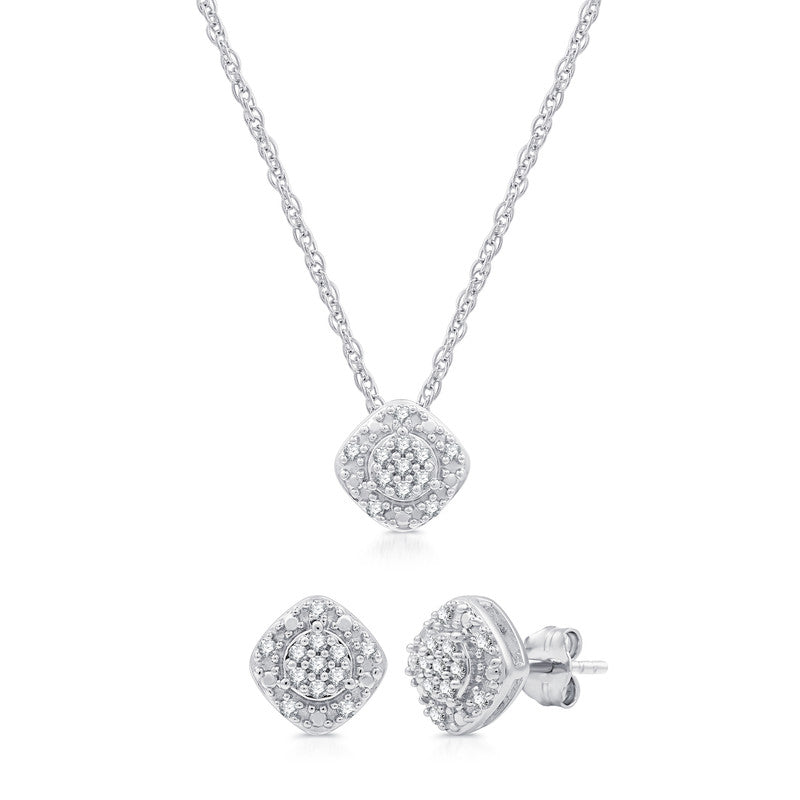 1/4 Cttw Lab-Grown Diamond Cushion Halo Pendant & Earring Set in Sterling Silver Prestige Collection