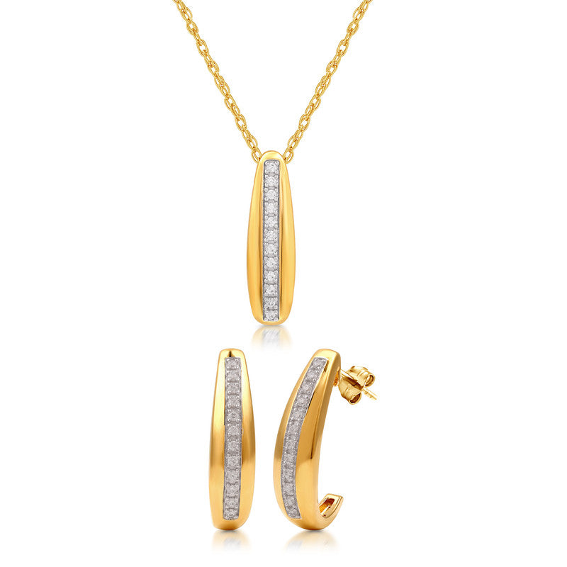 1/4 Cttw Lab-Grown Diamond Bar Pendant & Hoop Earring Set in Gold Plated Silver Prestige Collection