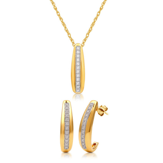 1/4 Cttw Lab-Grown Diamond Bar Pendant & Hoop Earring Set in Gold Plated Silver Prestige Collection