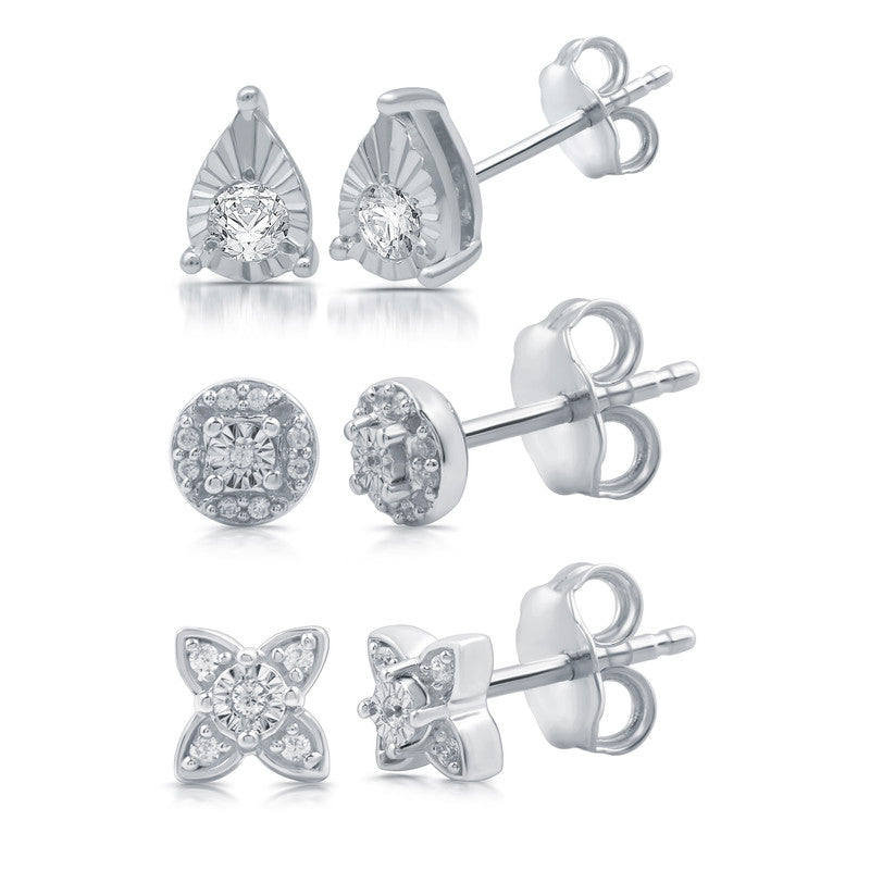 1/4 Cttw Lab-Grown Diamond 3-Pair Stud Earring Set in Sterling Silver Prestige Collection
