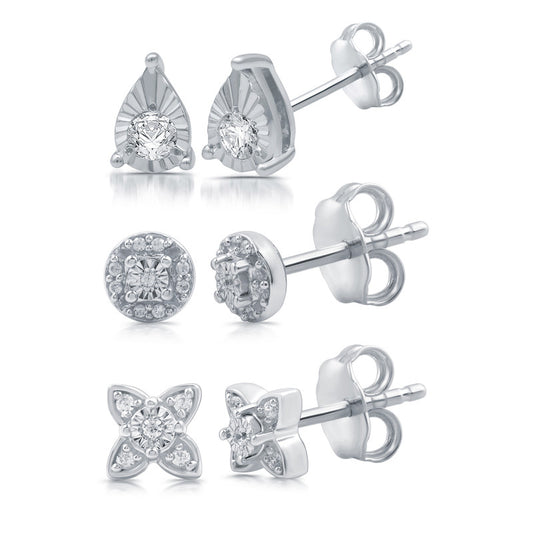 1/4 Cttw Lab-Grown Diamond 3-Pair Stud Earring Set in Sterling Silver Prestige Collection