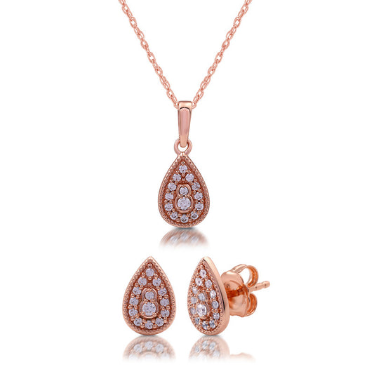 1/3 Cttw Lab-Grown Diamond Teardrop Pendant & Stud Set Rose Gold Plated Prestige Collection