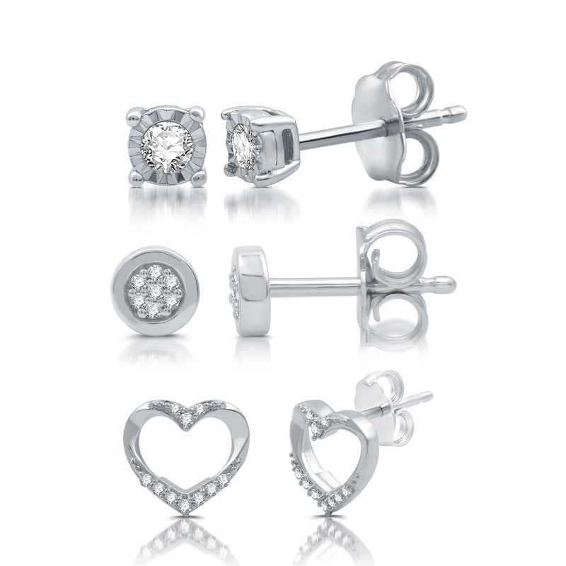 1/4 Cttw Lab-Grown Diamond 3-Pair Stud Earring Set in Sterling Silver Prestige Collection