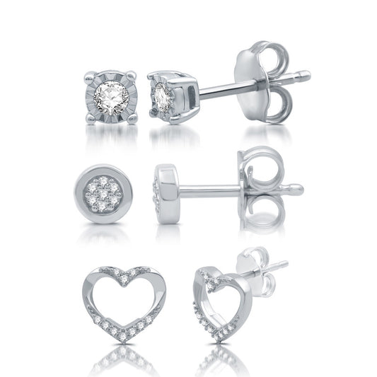 1/4 Cttw Lab-Grown Diamond 3-Pair Stud Earring Set in Sterling Silver Prestige Collection